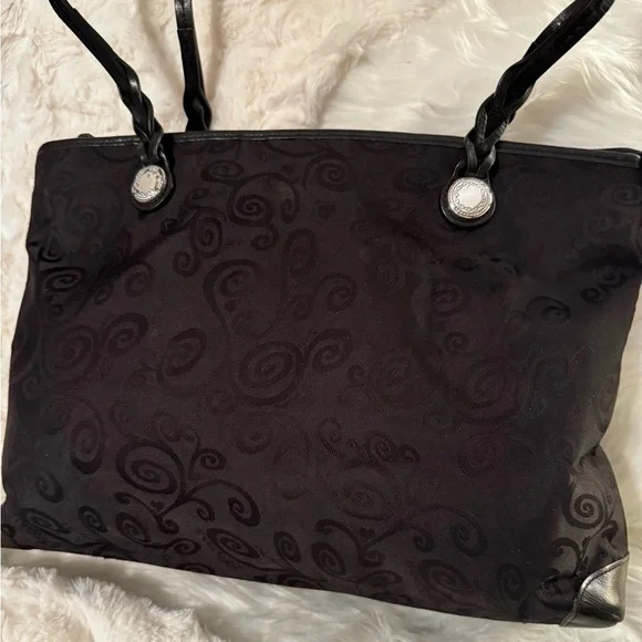 Brighton Black Embossed Tote Bag with Leather Handles - Picture 1 of 6
